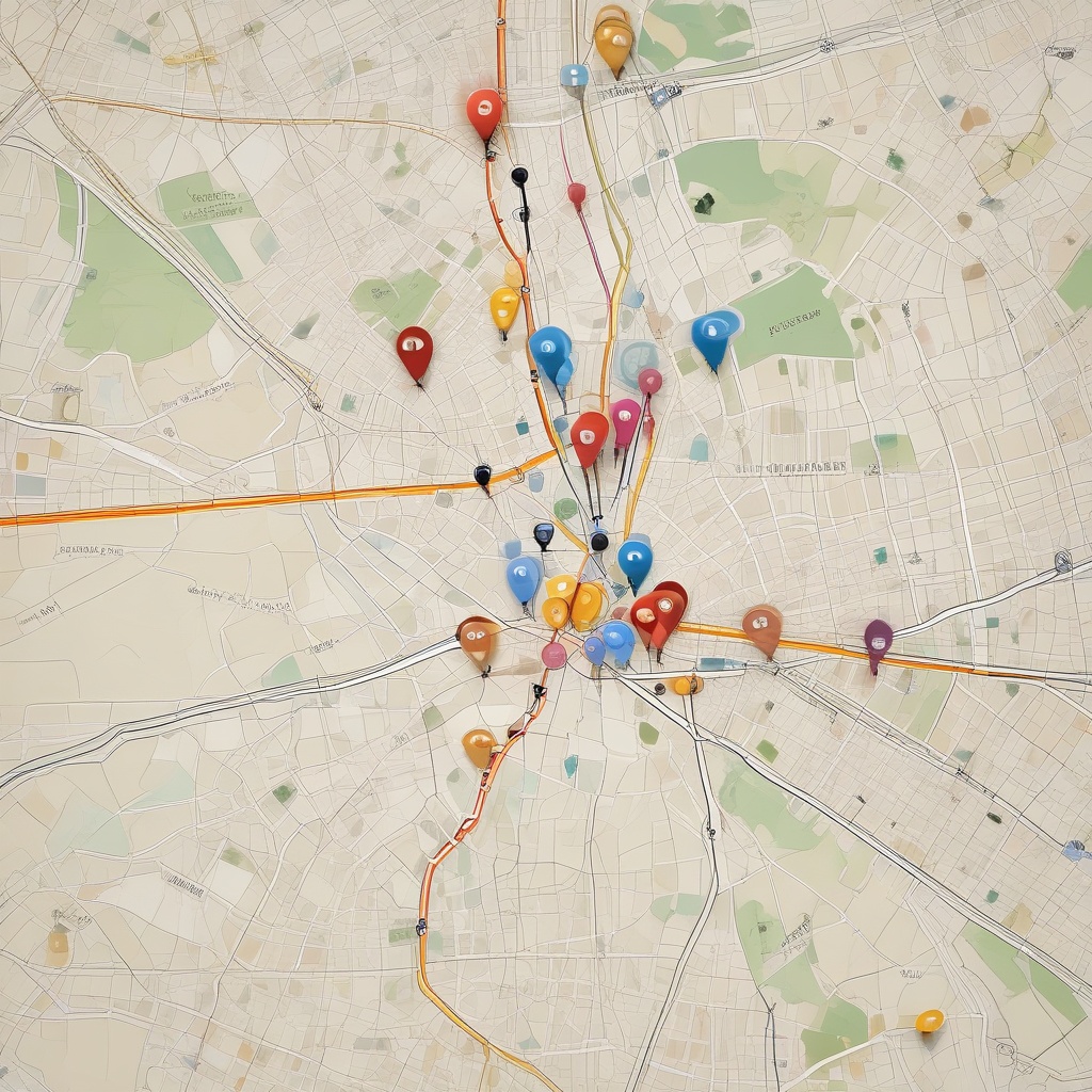 Map showing nearest bars with pins